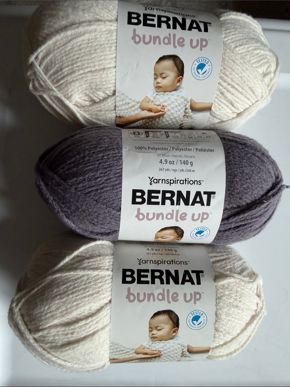 Bernat Bundle Up Baby Yarn - Cream & Gray (3 Skeins)